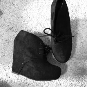 Black wedge booties